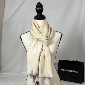 Karl Lagerfeld Beige Scarf with Fringe